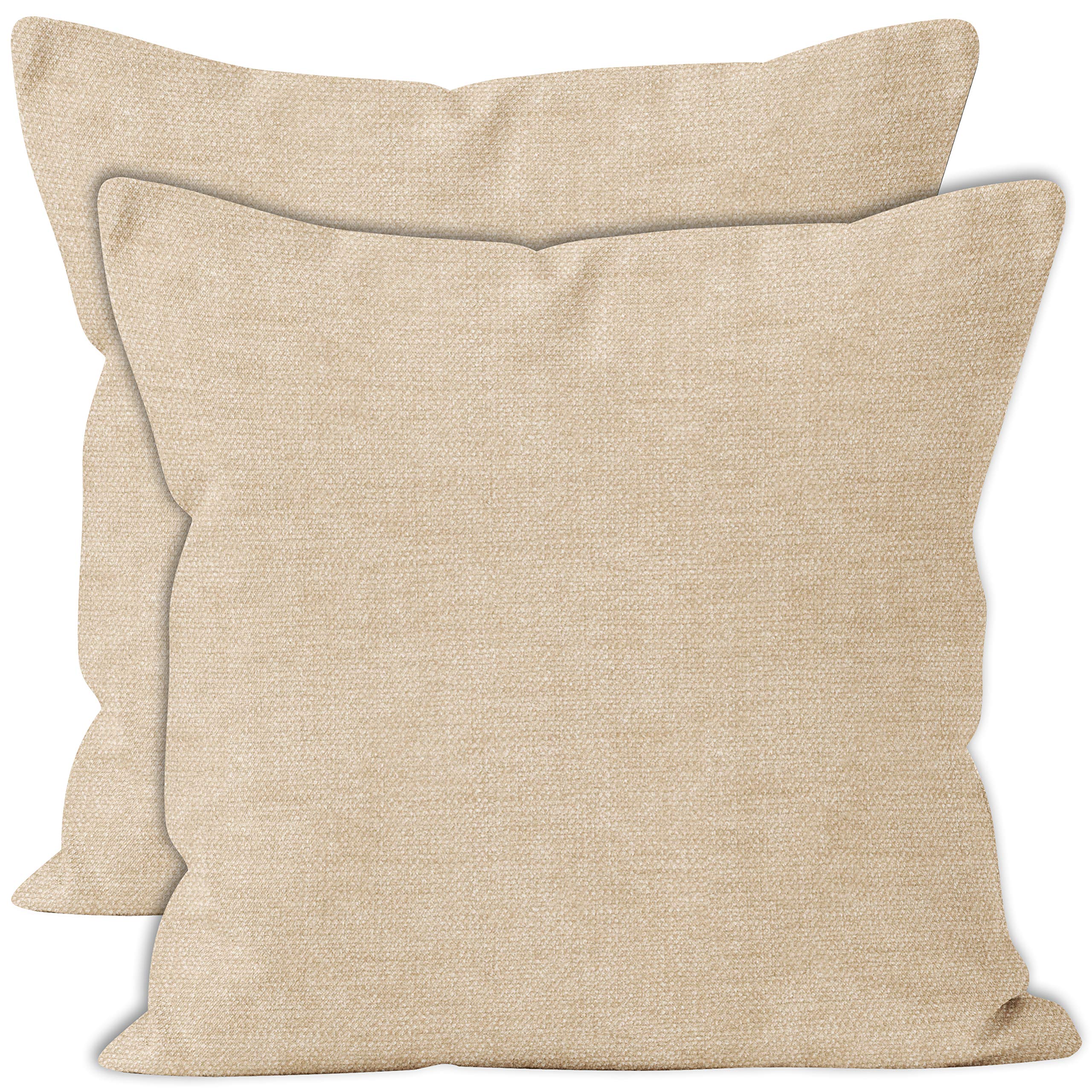Encasa Thick Chenille Throw Pillow Covers Set of 2 | Natural - (24x24) (60x60 cm) | Decorative Accent Square Throw Pillow Cases for Couch, Home Decor, Sofa