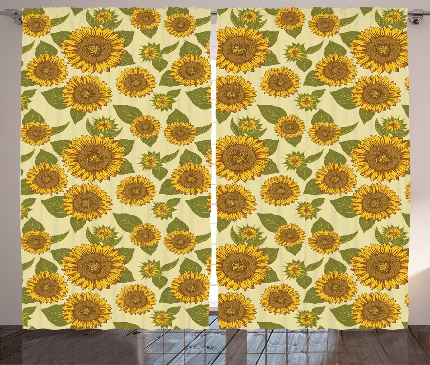 Ambesonne Sunflower Decor Curtains 2 Panel Set, Funky Style