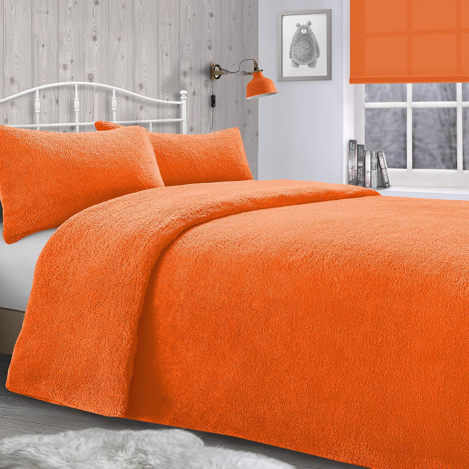 Velosso Teddy Bear Super Plush Warm Fuzzy Cuddly Fleece Thermal Bedding Set (Orange, Double Bed