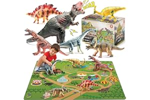 Homeify 6 Large Dinosaur Toys for Boys & Girls, Kids 3+ - Includes 6 Dinosaurs 10-13 Inches + Activity Play Mat 12 + Roar Sound,- Educational Children Play Set