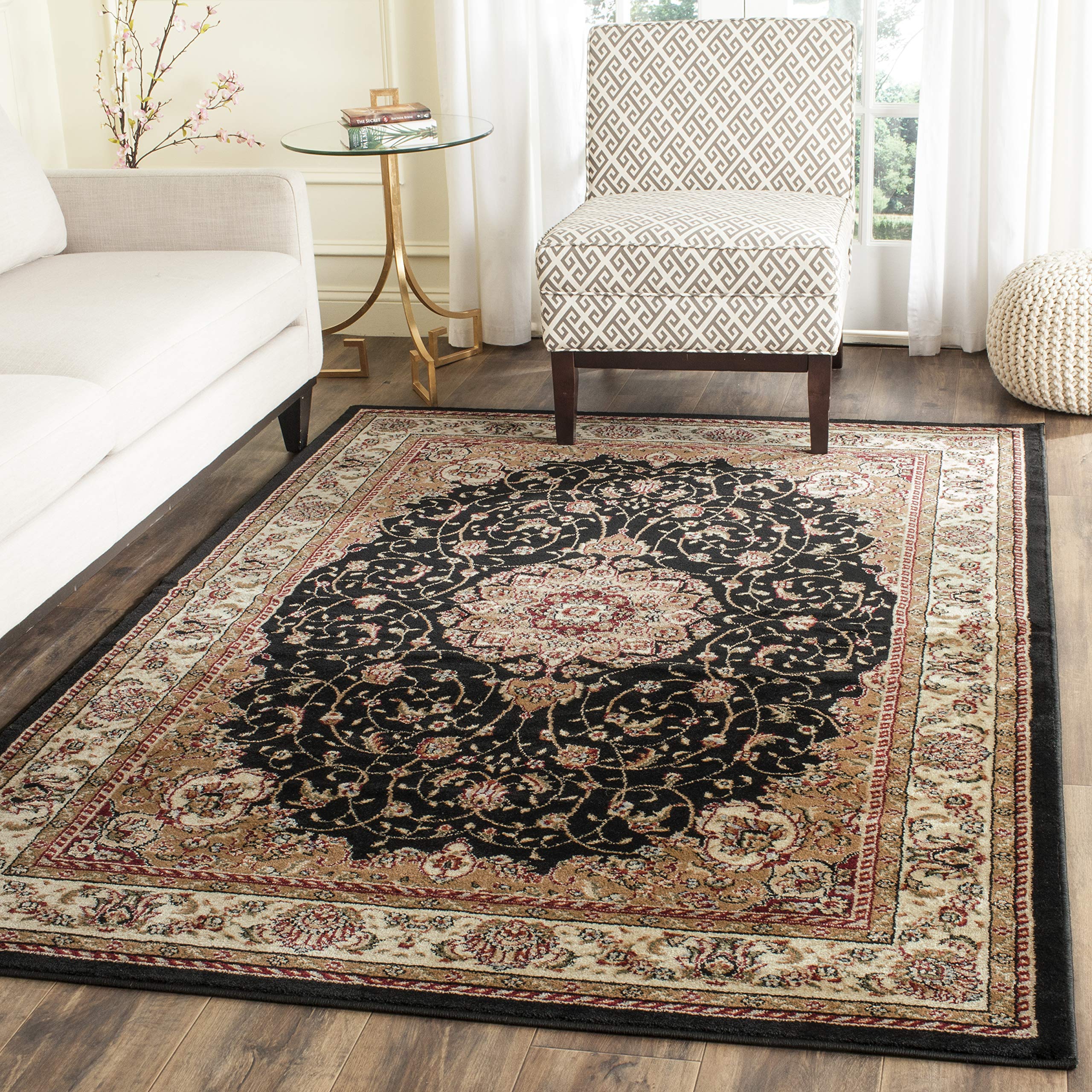 SAFAVIEH Lyndhurst Collection Area Rug - 6' x 9', Black/Ivory, Geometric Design, Ideal for High Traffic Areas in Living Room, Bedroom, Dining (LNH329A) Image
