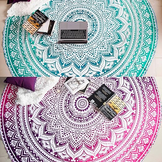 Amazon Com Mandala Tapestry Round Mandala Tapestry Or Beach Blanket Set Of 2 Hippie Boho Mandala Tapestry Indian Circle Tablecloth Or Rug Large Cotton Bohemian Yoga Mat For Meditation 72 Inches Green