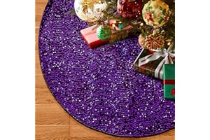 NIBESSER Purple Christmas Tree Skirt 48 Inch Glitter Sequin Velvet Tree Floor Mats Xmas Tree Cover Large for Christmas Artificial Tree Decorations Tree Dress Skirt for Winter Halloween Supplies