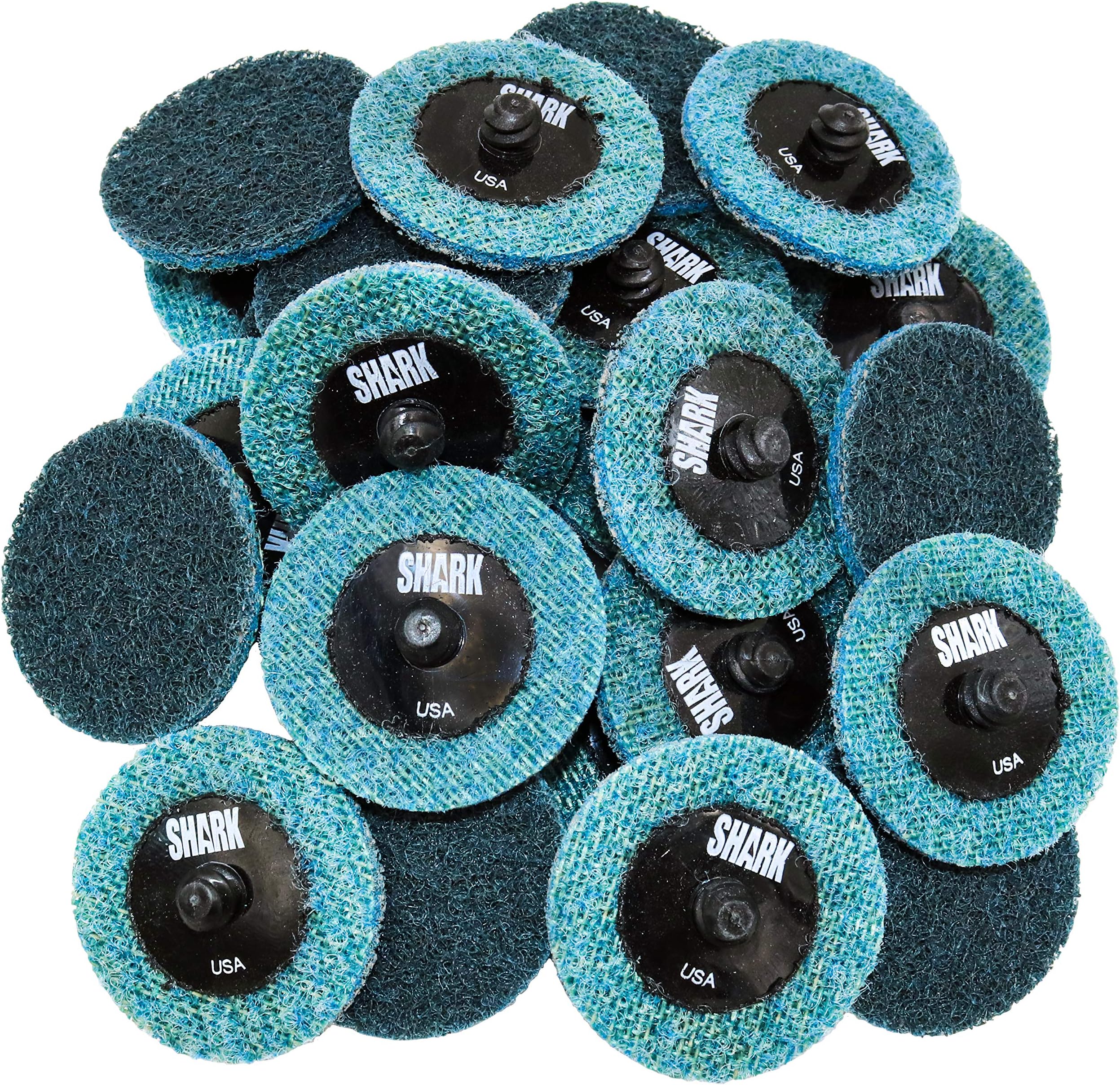 SharkIndustries PN-624TB 25-Pack Blue/Fine Quick Change Surface Conditioning Discs, 2” Diameter– Fine Grit for Bead Sanding, Finishing and Rust Removal on All Metals (25 Discs)