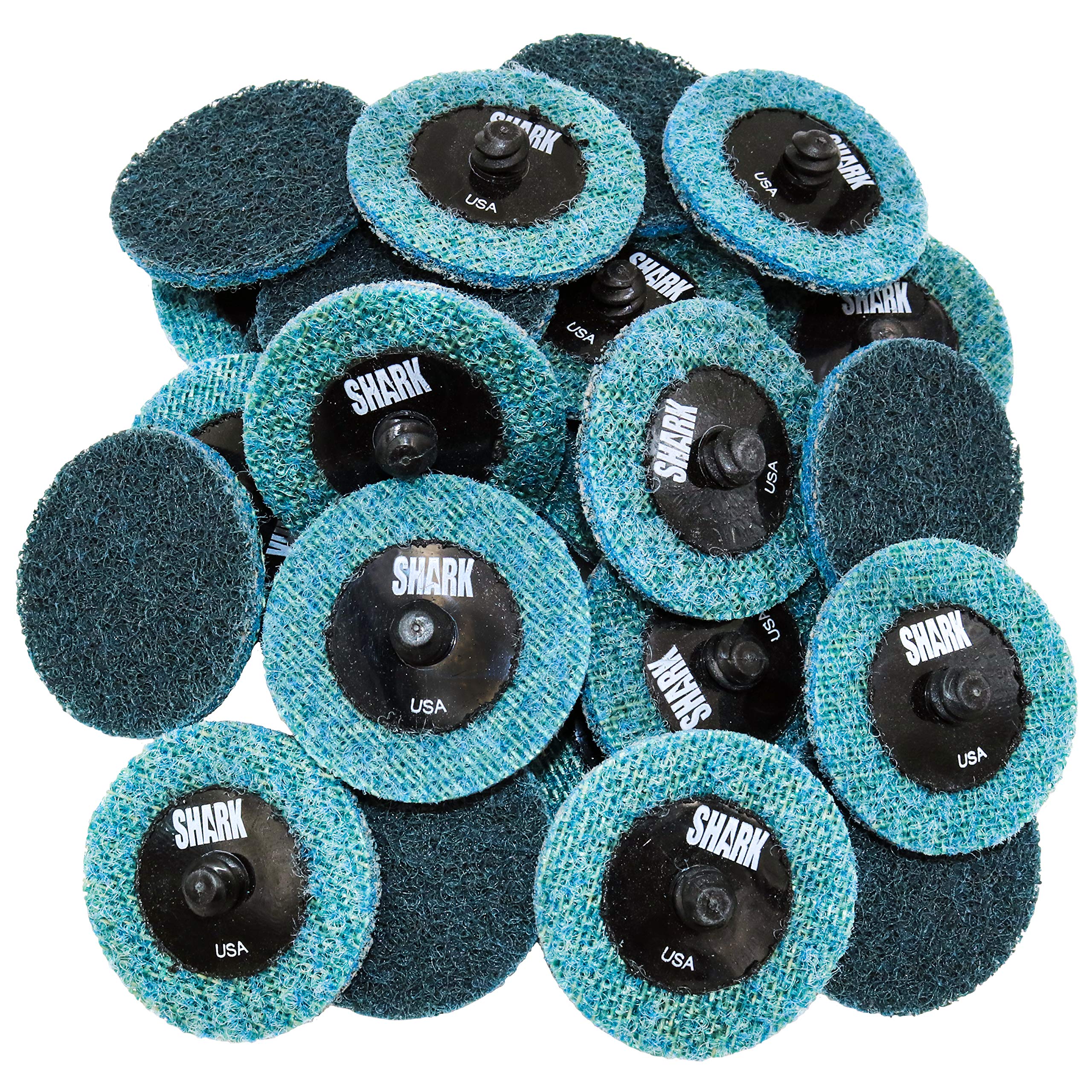 SharkIndustries PN-624TB 25-Pack Blue/Fine Quick Change Surface Conditioning Discs, 2” Diameter– Fine Grit for Bead Sanding, Finishing and Rust Removal on All Metals (25 Discs)