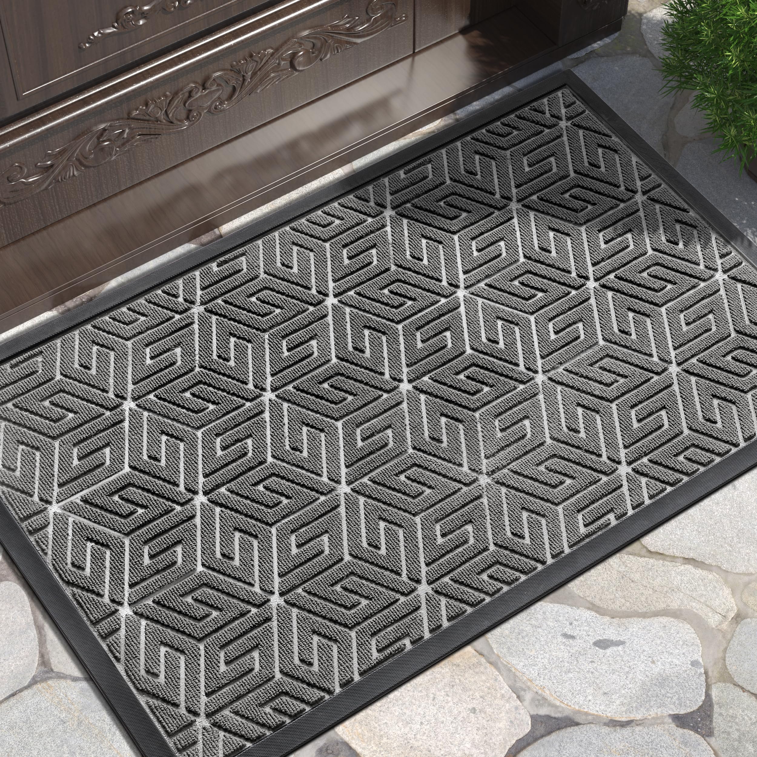 Yimobra Large Door Mat 36x24, All-Weather Waterproof Outdoor Mats for Front Door, Non Slip Rubber Doormat for Patio Proch Outside Entryway Indoor, Gray Image