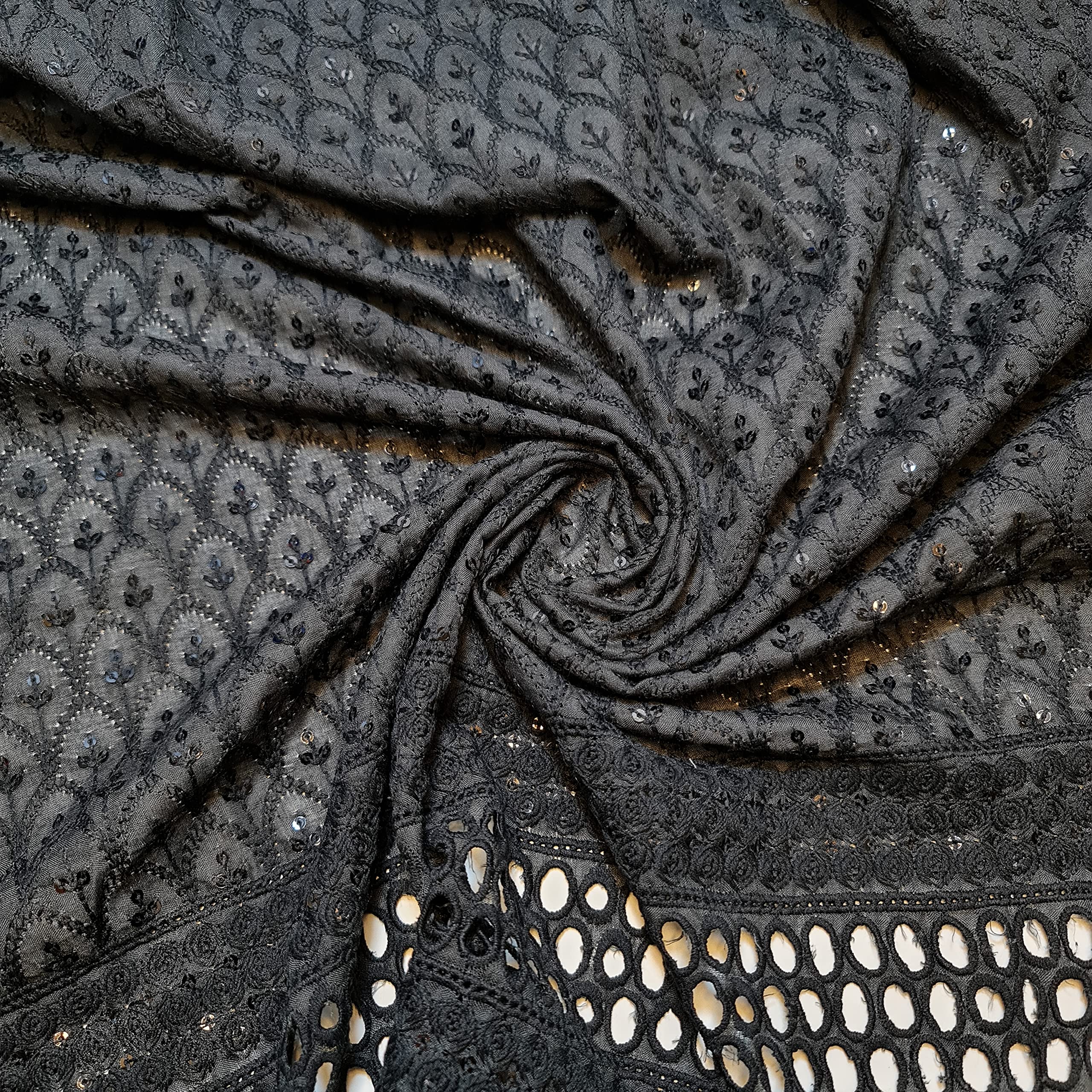 TEXTILE STATIONNew Cotton Lawn Soft Broderie Anglaise Embroidery Border Dress Craft Fabric 50"J (Pre Cut 2 Meter- Black)