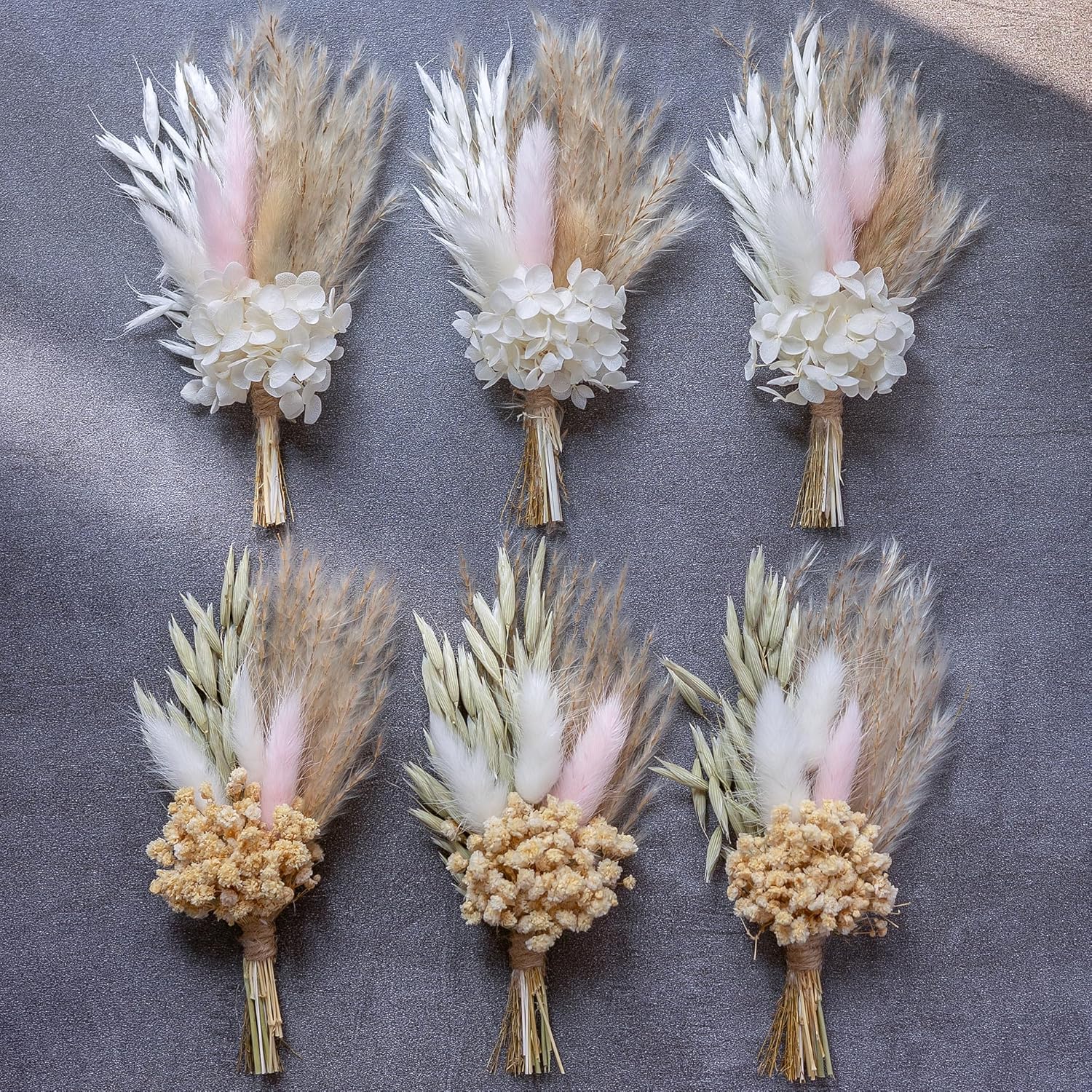 Dried & Preserved Flora - Mini Dried Flower Bouquet Set of 6 for Bohemian Wedding Dried Flowers for Table Centerpieces,Bridesmaid Flower Girl Gift Box, Boho Wedding, Birthday Cake Table Small Bottle Decoration (Blush).…