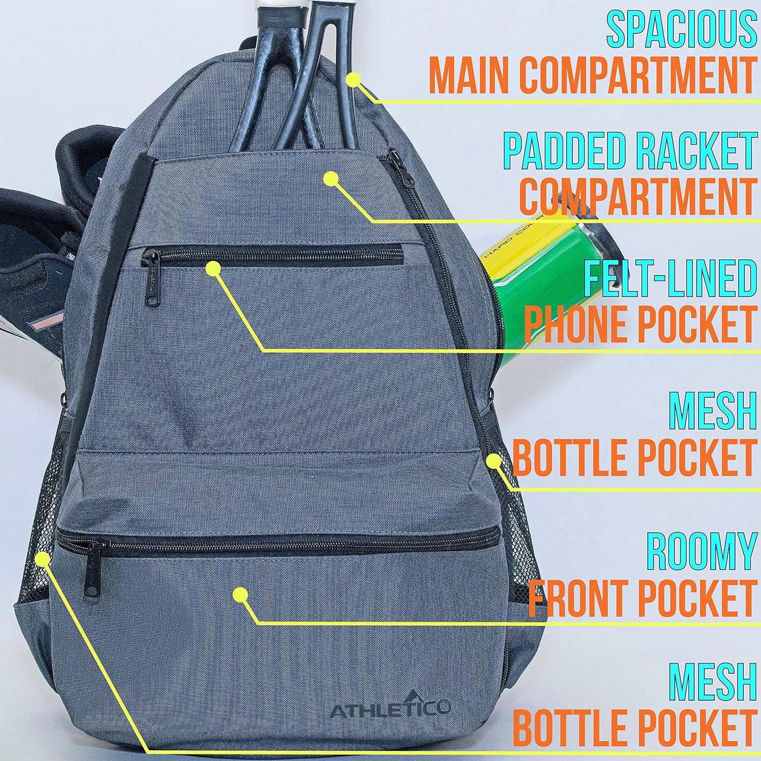 Athletico Compact City Tennis Backpack (Gray) : Sports & Outdoors