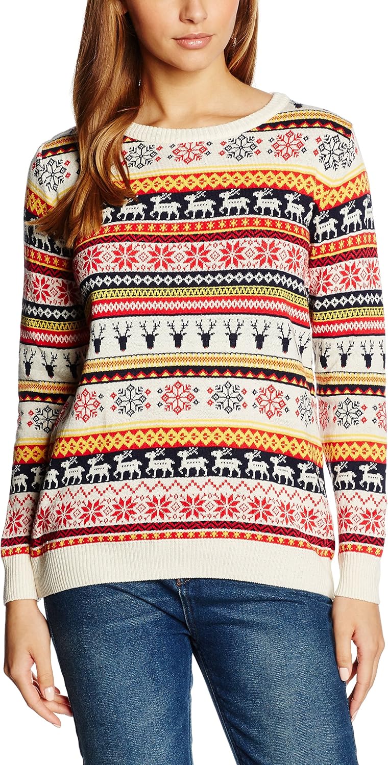 British Christmas Jumpers Women's Cream Festive Jumper, OffWhite