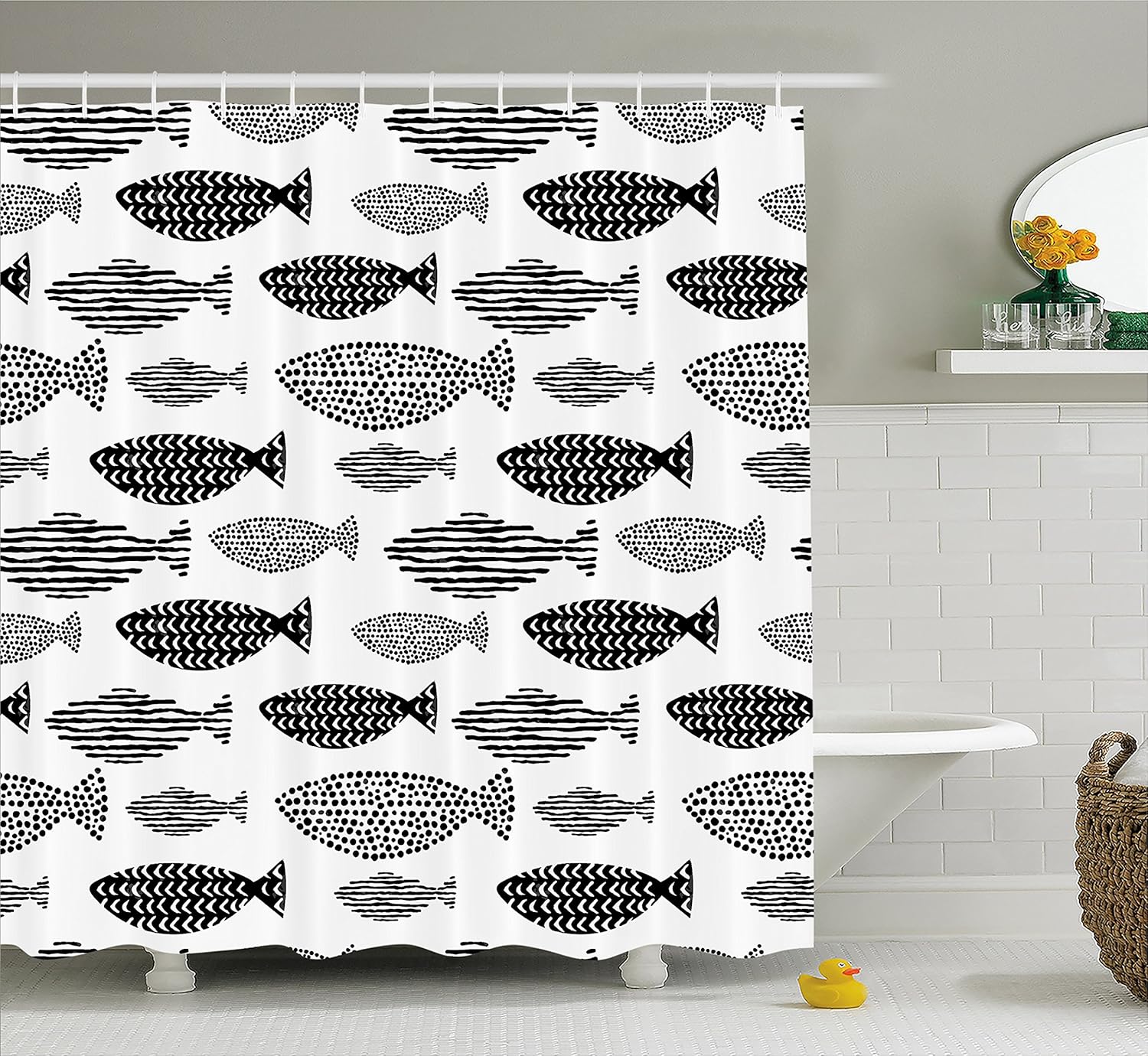 Ambesonne Fish Shower Curtain, Minimalist Fish with Pared