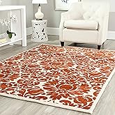 SAFAVIEH Porcello Collection Area Rug - 8' x 11'2", Red & Ivory, Damask Design, Non-Shedding & Easy Care, Ideal for High Traf
