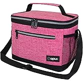 opux Insulated Lunch Box Men Women, Lunch Bag for Work School, Leakproof Soft Cooler Tote Adult, Large Lunch Pail Kids Boys Girls, Picnic Beach Food Bag with Shoulder Strap, Pink