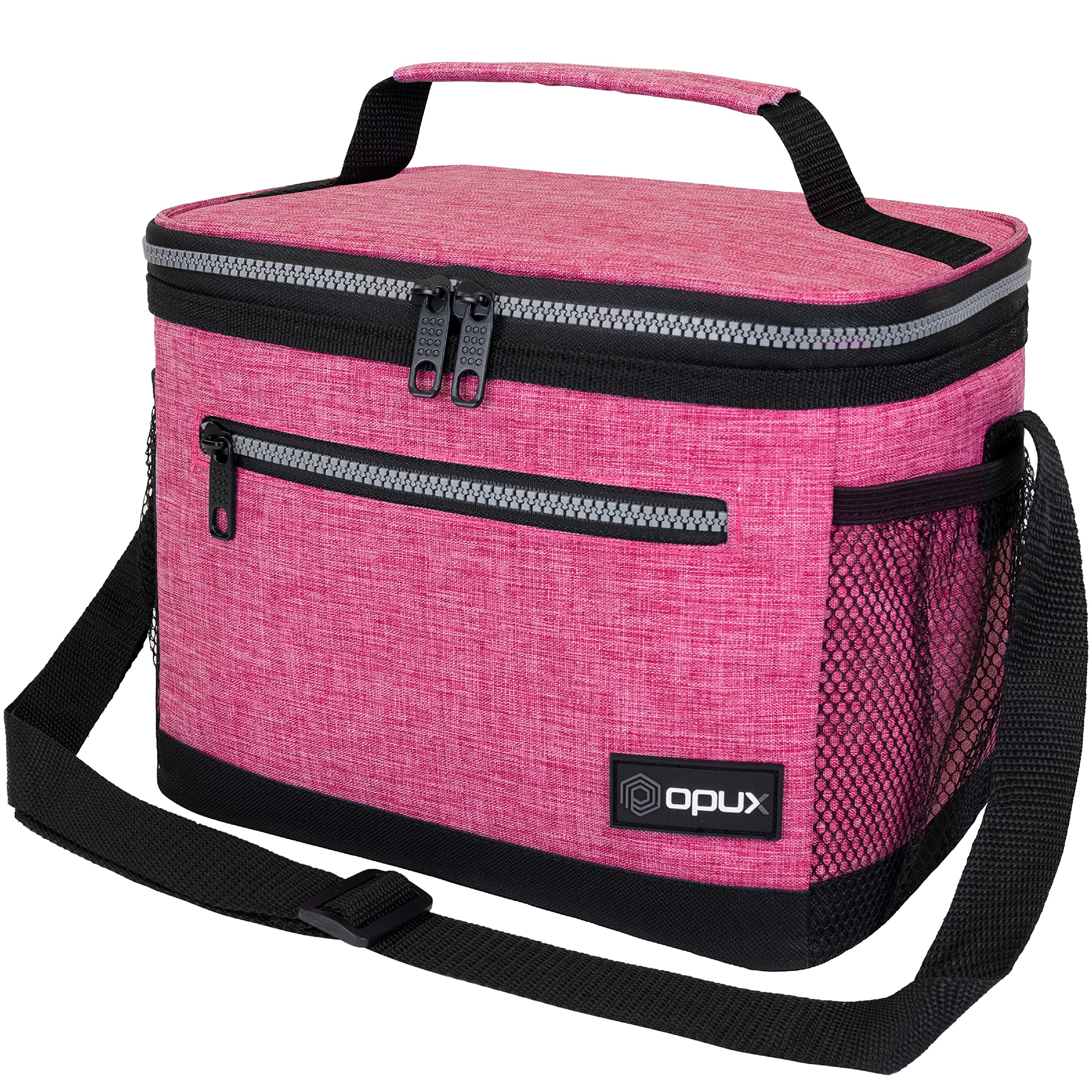 opux Insulated Lunch Box Men Women, Lunch Bag for Work School, Leakproof Soft Cooler Tote Adult, Large Lunch Pail Kids Boys Girls, Picnic Beach Food Bag with Shoulder Strap, Pink