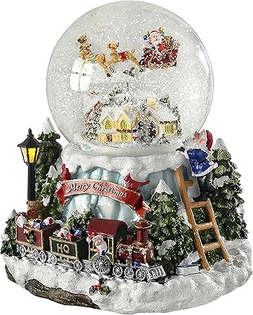 Werchristmas Décoration De Noël Boule à Neige Musicale Avec Village Et Train Tournant 20 Cm
