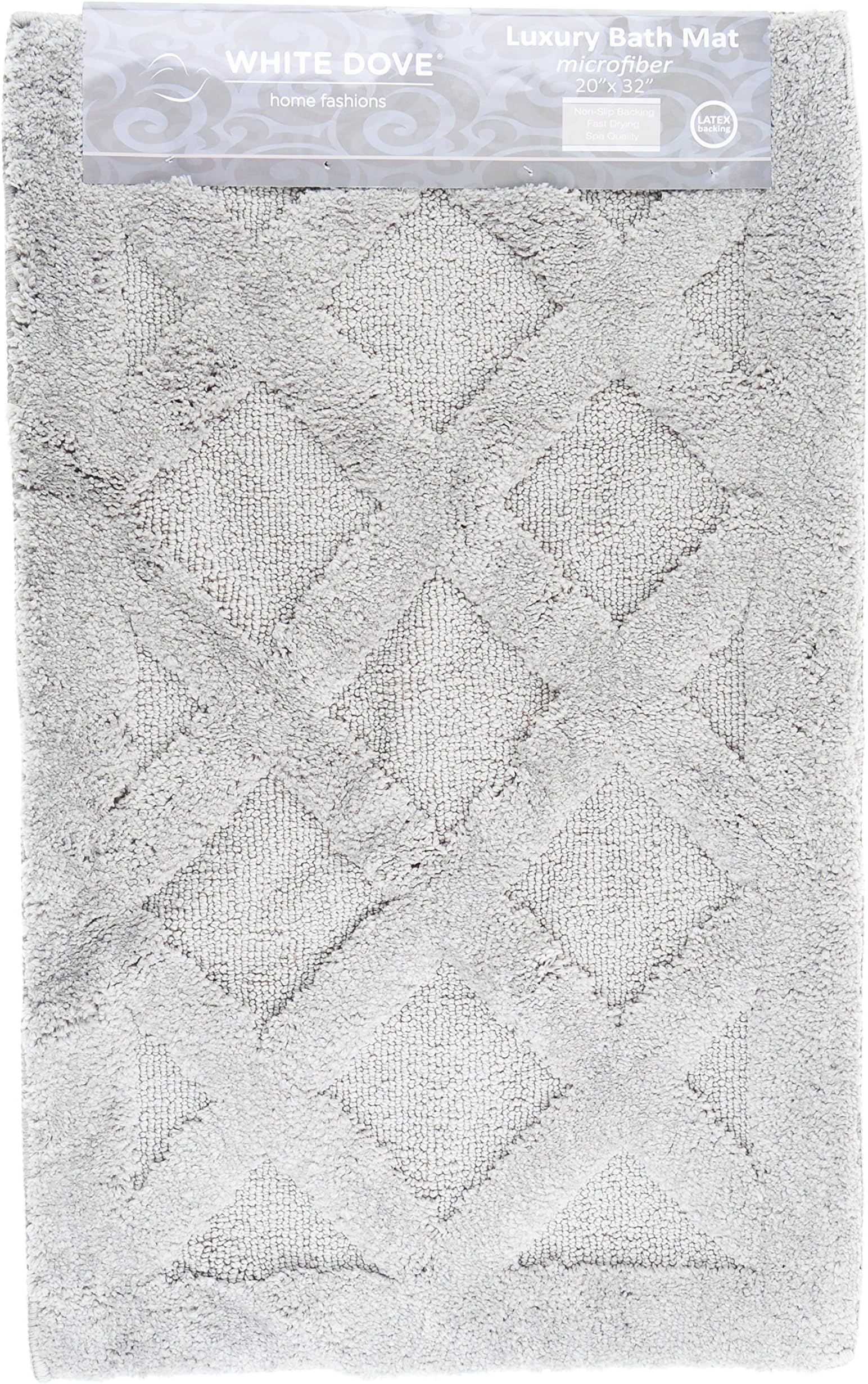 White Dove Classic Value Luxury Bathroom Rug Bath Mat, 100% Microfiber, Non-Slip Latex Backing - Machine Washable - 20" x 32" - Extremely Soft - Trellis Pattern - by Unity (Grey)