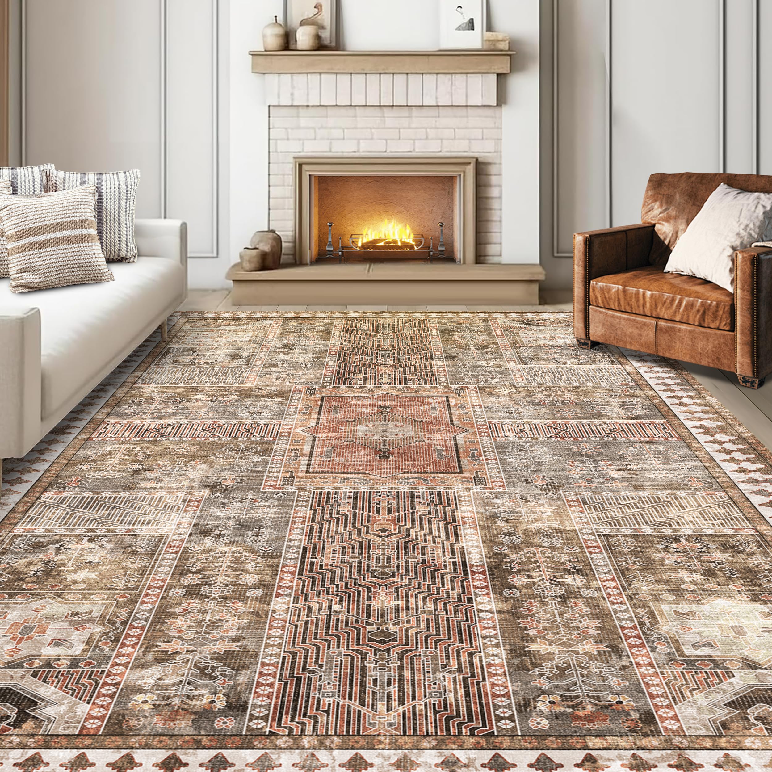 Photo 1 of YARNSCAPE Vintage 5' x 7' Washable Area Rug - Stylish Indoor Rug for Living, Dining or Bedroom - Lightweight Carpet with Non-Slip Backing - Foldable for Easy Placement and Maintenance - Ivory