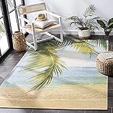 SAFAVIEH Washable Rug Outdoor Barbados Collection - 6'6" Square, Gold & Blue, Non-Shedding & Easy to Clean, Ideal for Patio, 