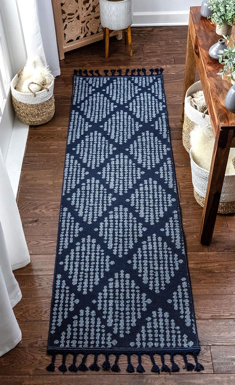 Well Woven Cenadora Dark Blue Moroccan Trellis Rug 70 x 220 cm (2'3" x