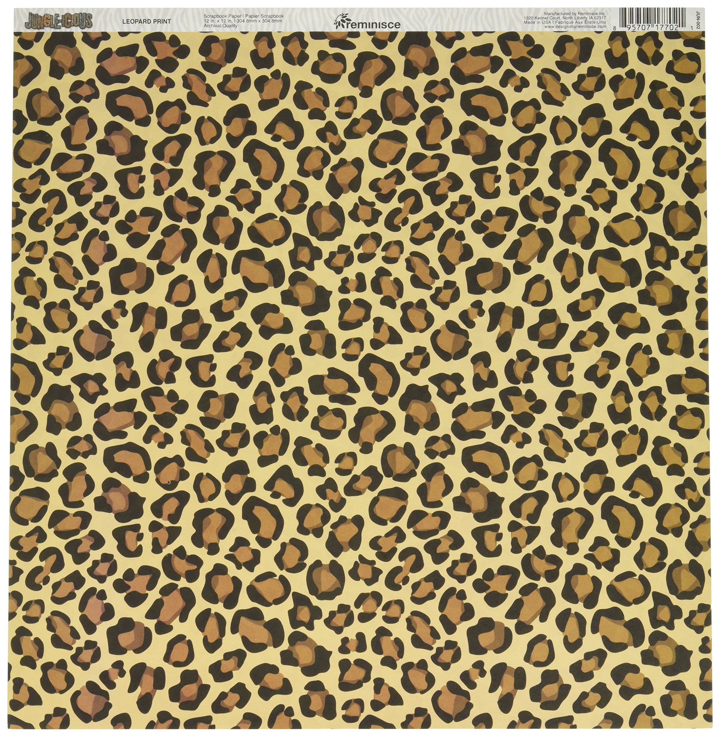 Reminisce Jungle-icious 12 by 12-Inch Double Sided Scrapbook Paper, Leopard Print, Packs of 25 Sheets