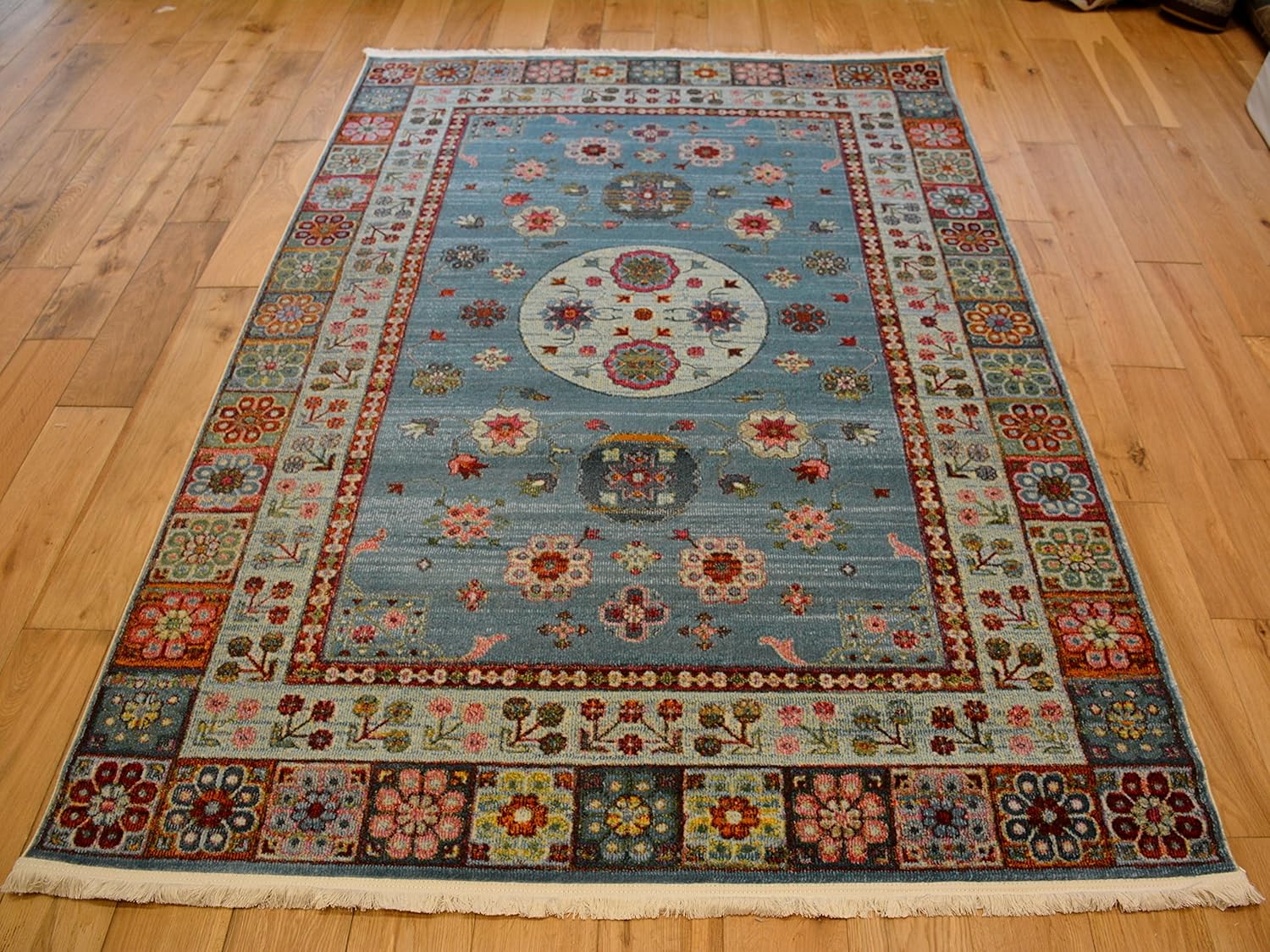 Modern MultiColour Aqua Blue Carpet Traditional Kilim Rug (120X170