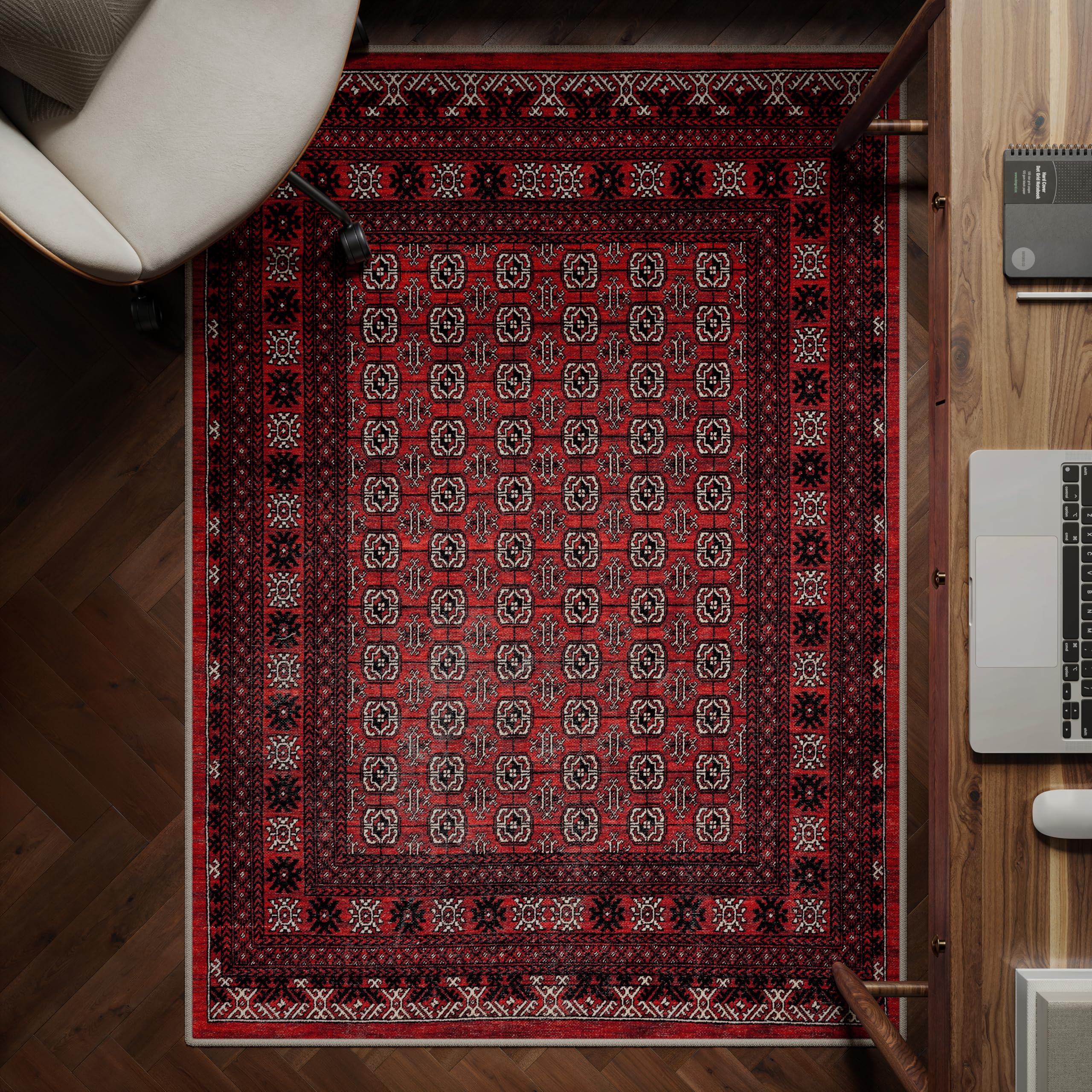 artyrugs Machine Washable Rug, 122x170cm, 75% Recycled Cotton, Short Pile, Non-Slip Backing, Non-Shedding, Suitable for Living Room, Bedroom, Kitchen, Hallway, Office, Dragon Red