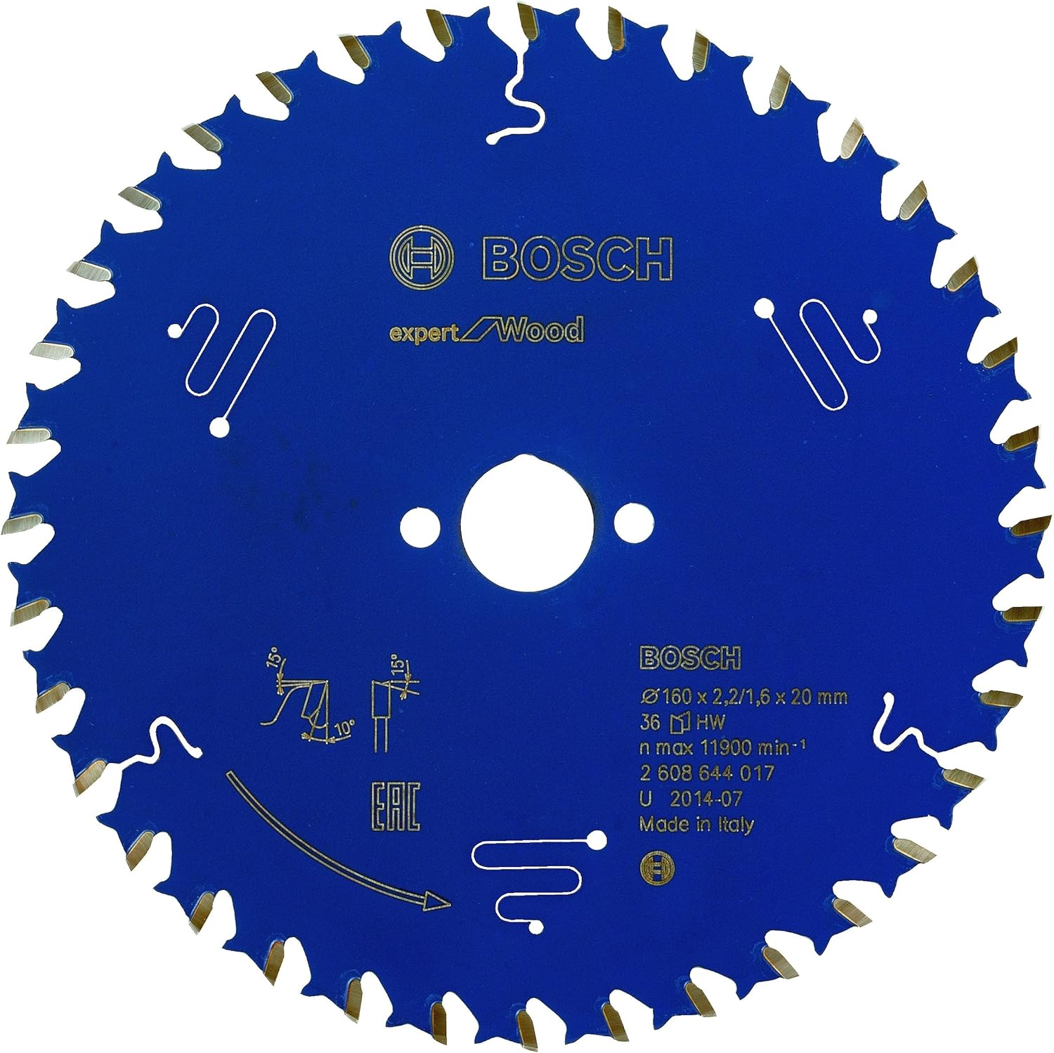 Bosch 2608644017 EXWOH 36 Tooth Top Precision Circular Saw Blade, 0 V, Blue, UK Size 3