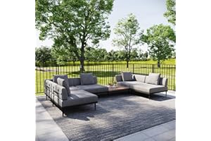 Acanva Modular Outdoor Patio Sectional Sofa, All-Weather Free Combination L-Shaped Balcony Couch, Grey, 5 Seater + 1 Coffee Table