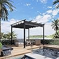 Luckyberry 10' X 10' Outdoor Retractable Pergola with Sun Shade Canopy Patio Metal Shelter for Garden Porch Beach Pavilion Grill Gazebo Modern Yard Grape Trellis Pergola, Grey