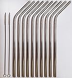 10 Reusable Straws - Stainless Steel Drinking - Set of 10 + Cleaner - Eco Friendly, SAFE, NON-TOXIC non-plastic