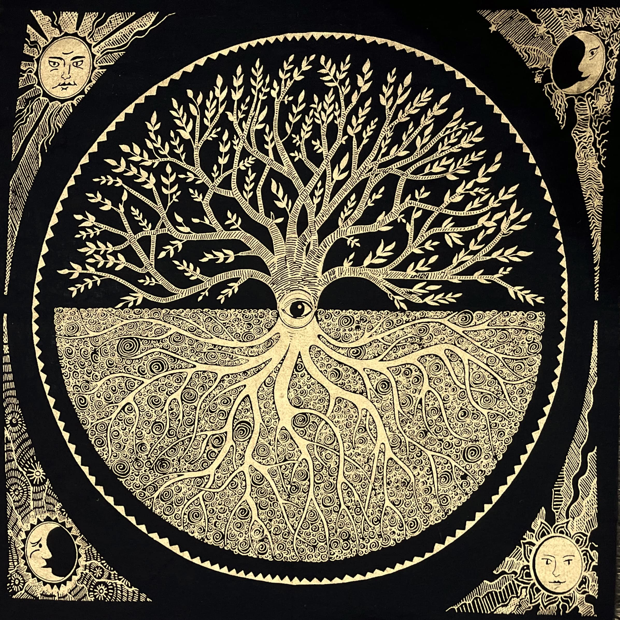Indian Consigners Tree of Life Altar Cloth Tapestry Tablecloth Celtic Trees Ritual Spiritual cloth for Sacred Places, Cotton Square Tarot table cover — image 1
