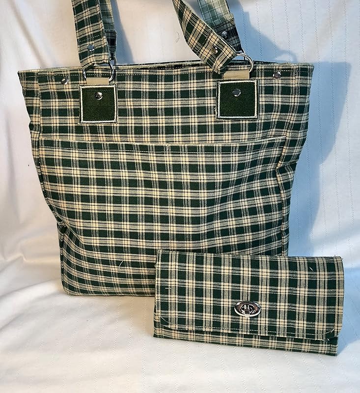 Green Plaid Purse with Matching Wallet Handmade