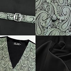 GUSLESON Sage Green Vest Paisley Suit Vest Tie and