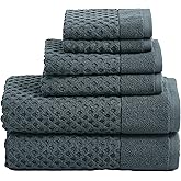 Simple&Opulence Premium 100% Cotton Towel Set 6 Piece, Jacquard Soft Absorbent & Quick Dry Towels for Bathroom, Hotel and Spa, 2 Bath Towels 2 Hand Towels & 2 Washcloths (Dark Grey)