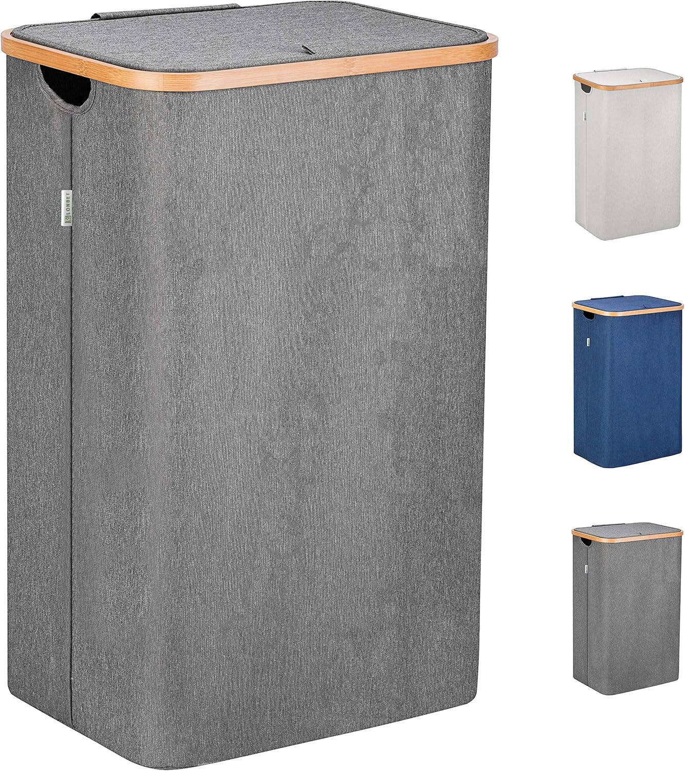 Lonbet® - Wäschekorb mit Deckel Groß - XXL 100 Liter - Wäschekorb Holz Bambus - Wäschesammler Grau mit Griffen - Grey Laundry Basket - Laundry Hamper with Lid