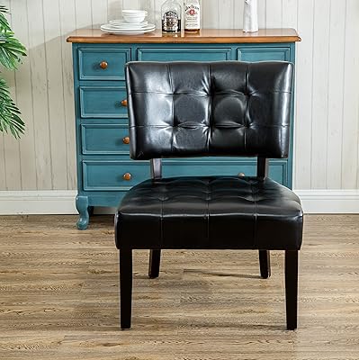 Roundhill Furniture Faux Leather Tufted Accent Chair, Oversized, Black