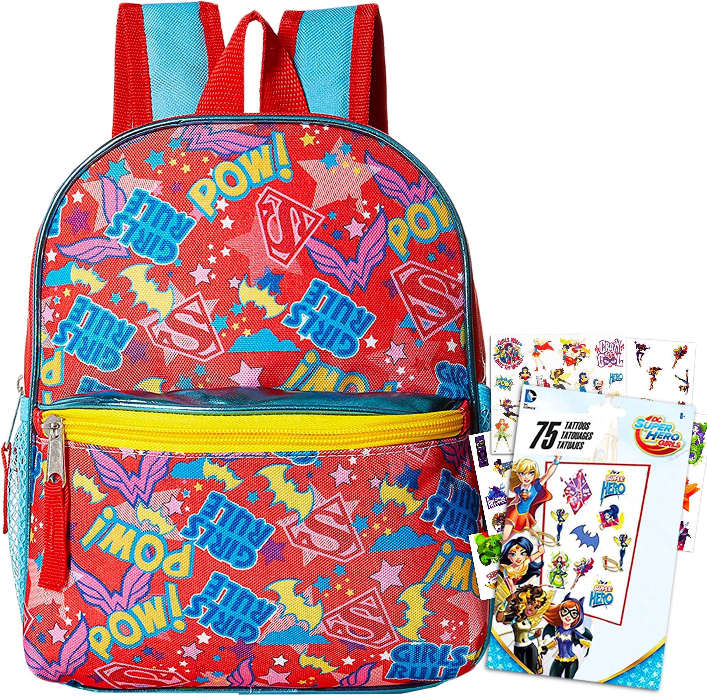 Super Hero Girls Toddler Preschool Backpack - Deluxe 11 Inch Superhero Mini Backpack Featuring Supergirl and Batgirl Logos