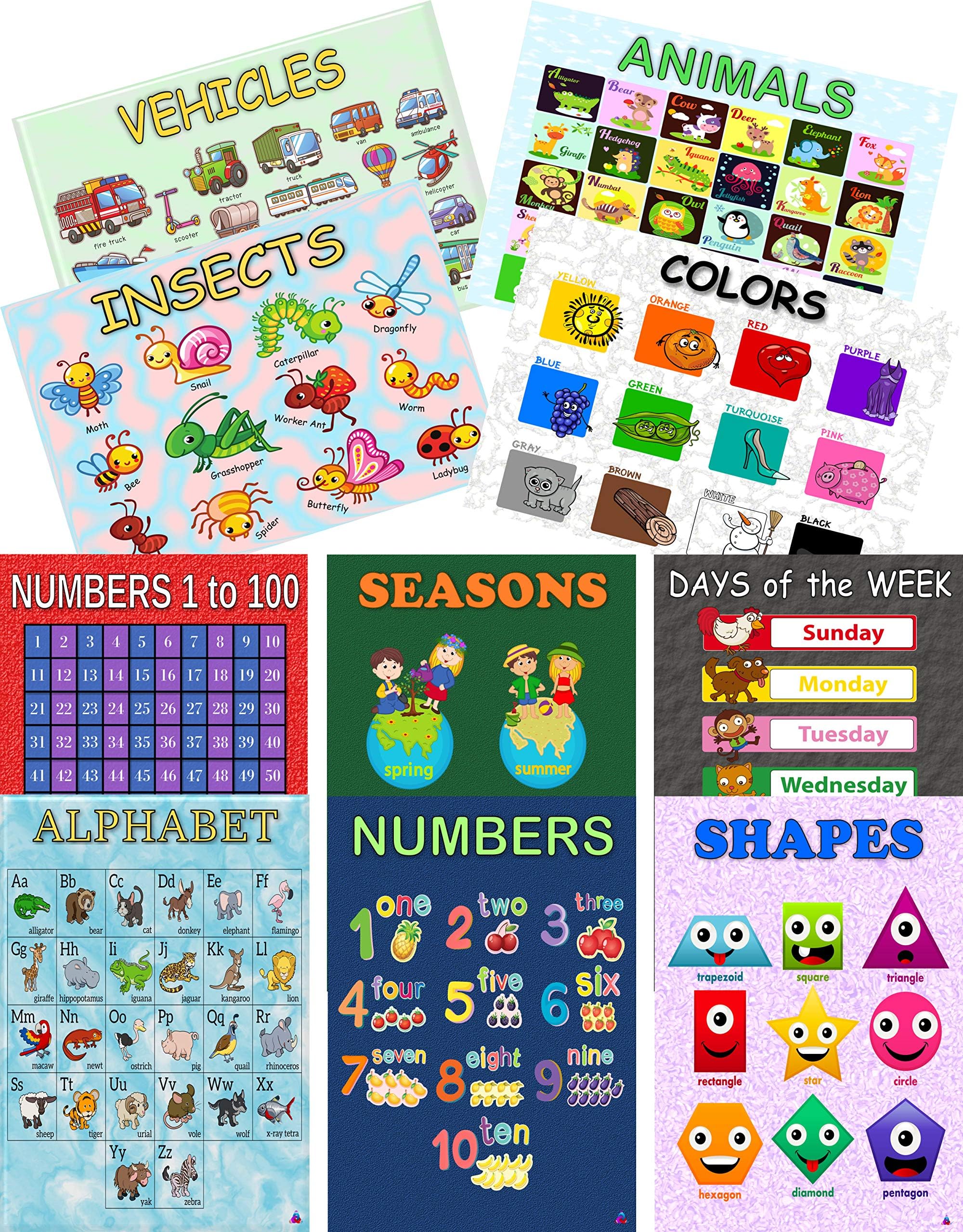 17x23 Laminated Preschool Posters (Set of 10)