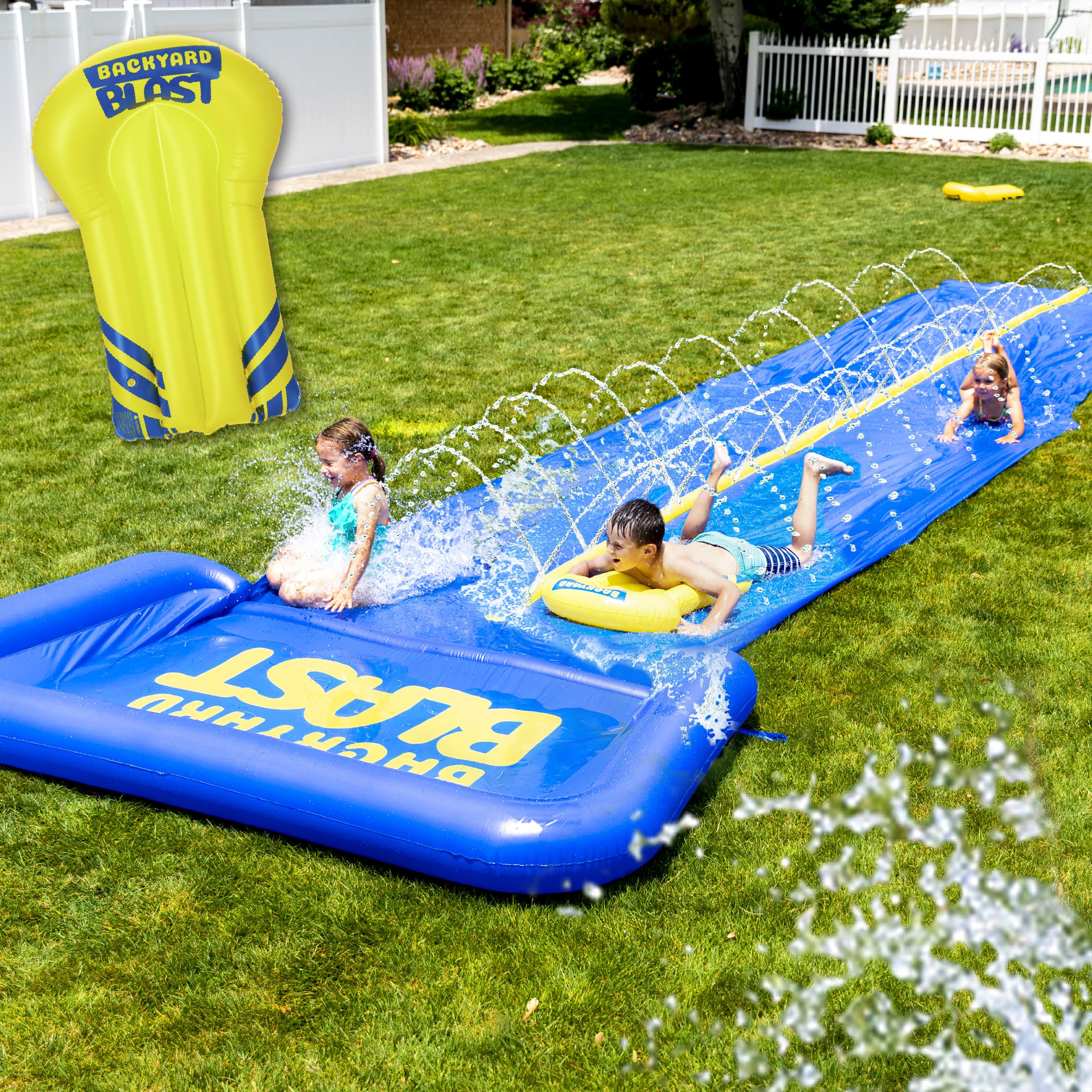 Photo 1 of BACKYARD BLAST Giant Waterslide for Adults and Kids - Heavy Duty Large Slip Water Slide for Kids Backyard Outdoor Water Play Includes Inflatable Riders - 30' with Splash Zone