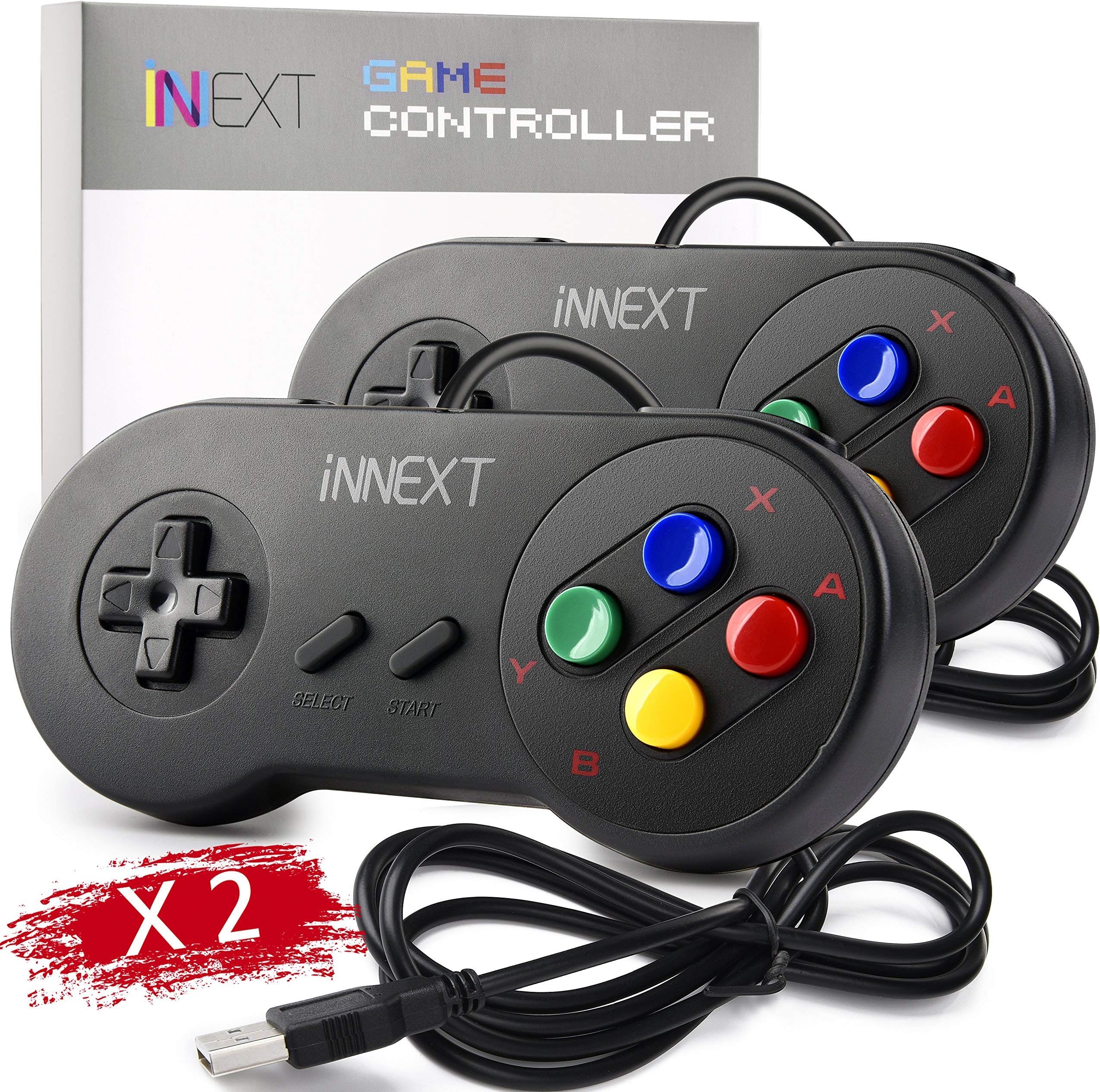 2 Pack iNNEXT SNES Retro USB Controller Gamepad Joystick, USB PC Super Classic Controller Joypad Gamestick for Windows PC MAC Linux Raspberry Pi 3 Sega Genesis Higan (Renewed)
