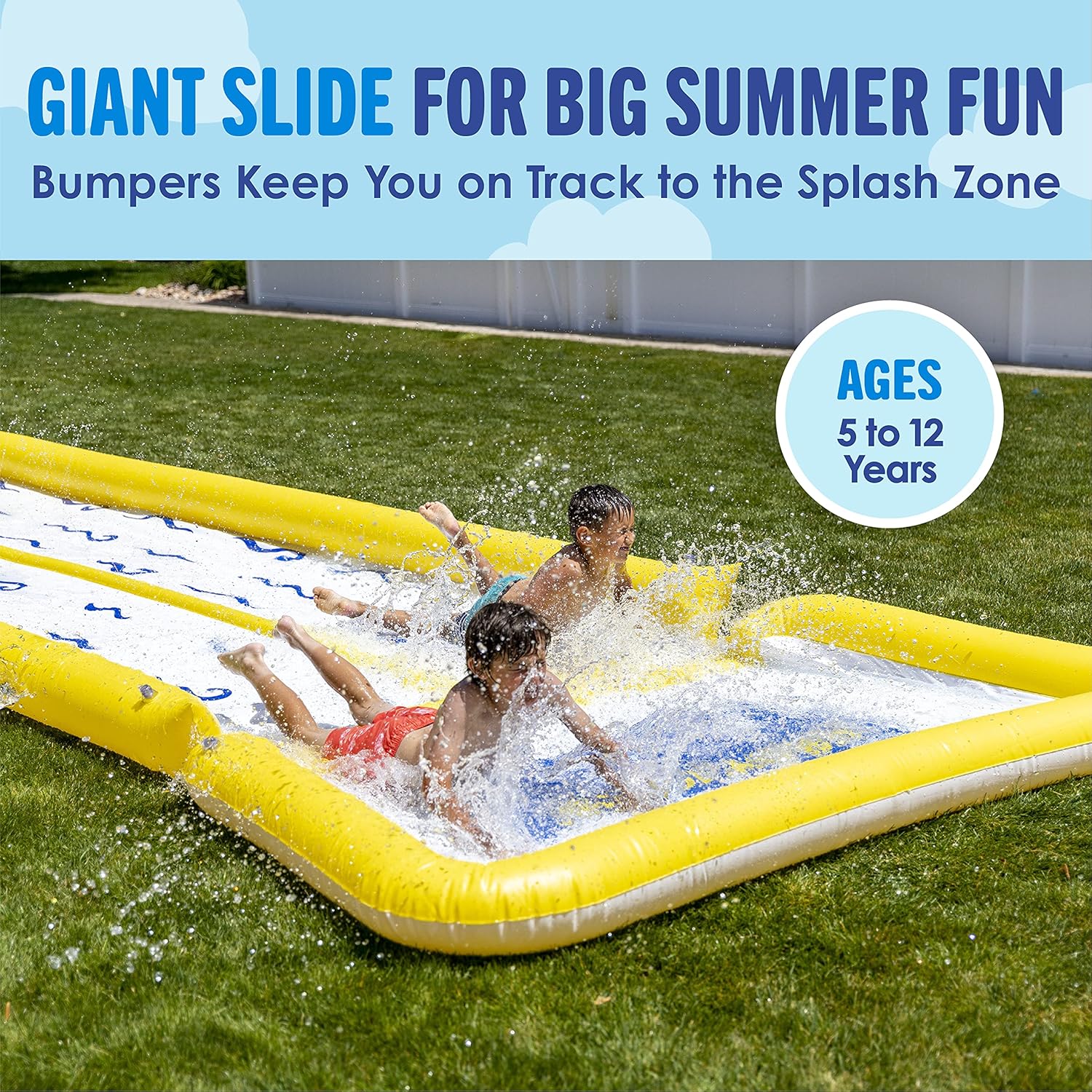 BACKYARD BLAST - 30' Waterslide with Bumpers and Splash Zone, 2 Inflatable Riders and Hand Air Pump - Easy to Setup - Extra Thick to Prevent Rips & Tears: Toys & Games