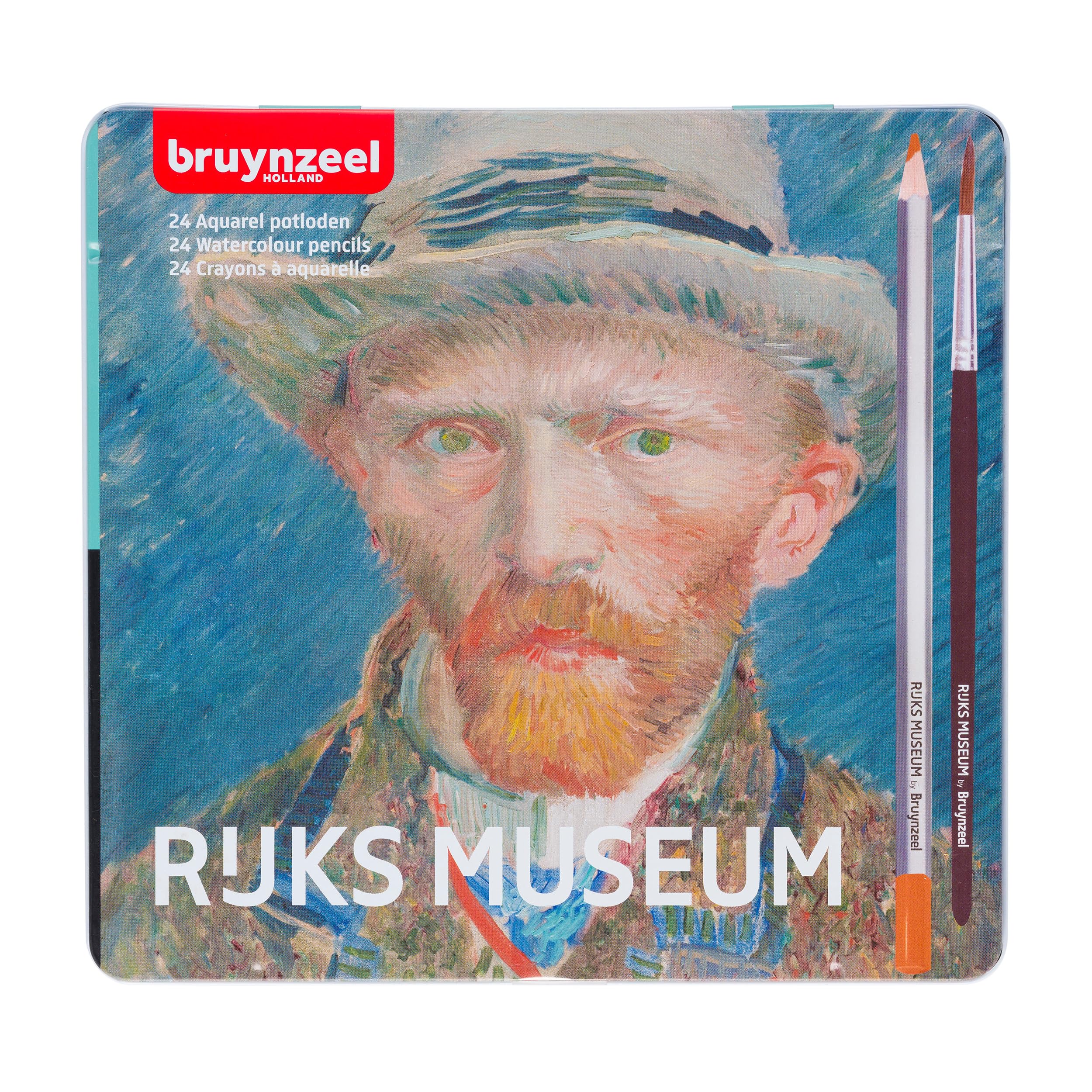 Bruynzeel & Rijksmuseum Professional Watercolor Pencil Set of 24 + Brush in Tin for Drawing & Coloring | Vincent van Gogh