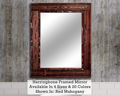Amazon Com Herringbone Reclaimed Wood Framed Mirror Available In