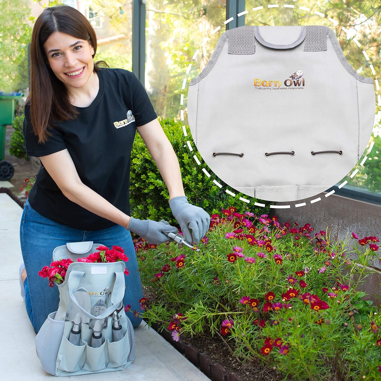 Barn Owl Stainless Steel Garden Tools 9 Piece Gardening Tools I Tools Sets with Heavy Duty Shear Non Slip Handle and Storage Tote Bag - Garden Gift for Gardeners T Shirt (Cotton, XXL)