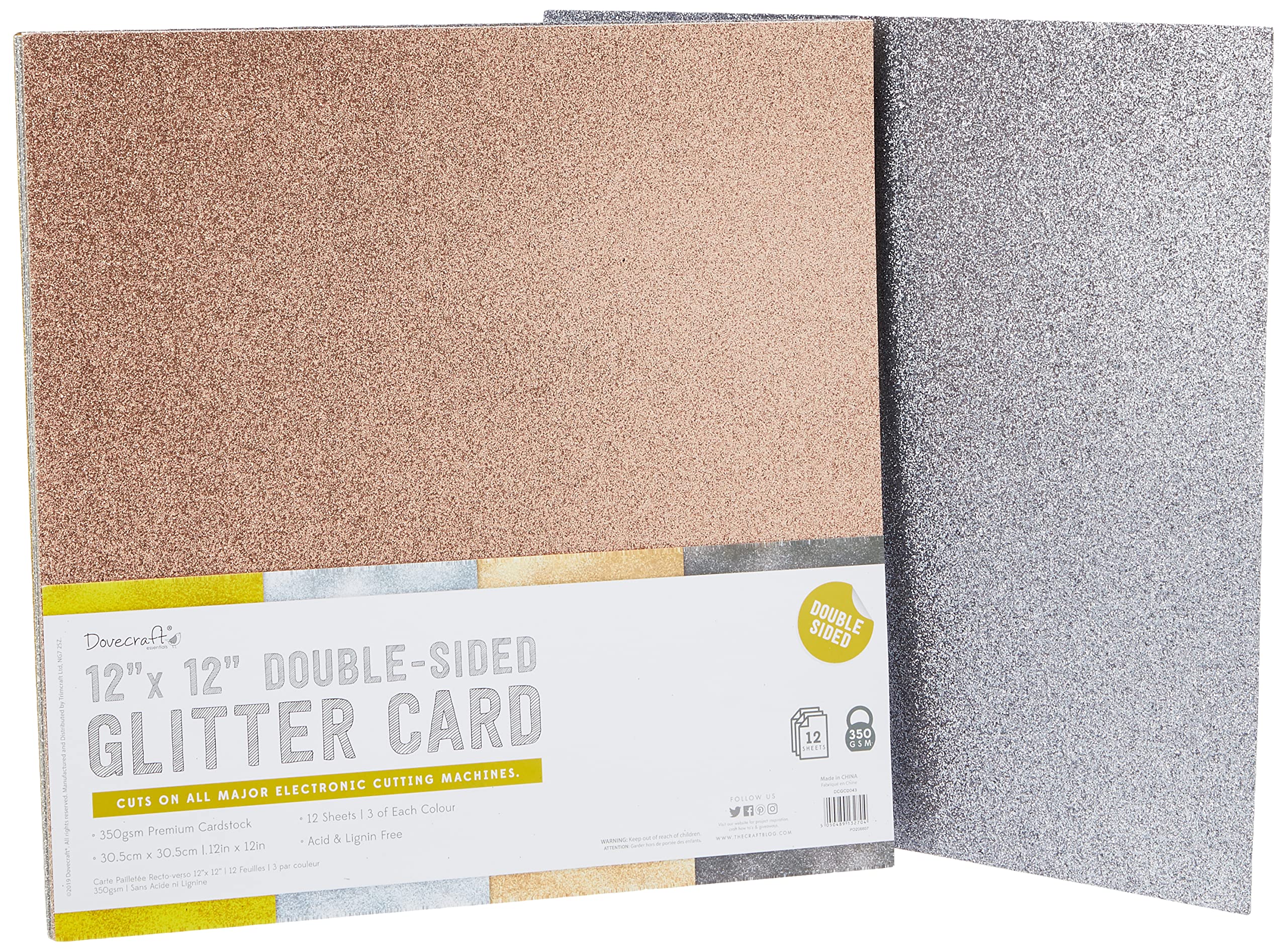 Dovecraft Essentials DCGCD043 - Paper & Card - A4 Double Sided Glitter Card Bumper Pack - Metallics (300gsm, 12 Pack)