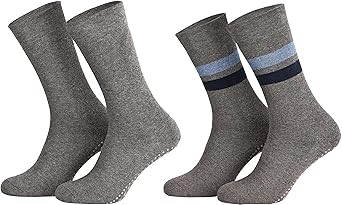 Piarini 2 Paar Stoppersocken ABS Socken Damen Herren | Anti Rutschsocken mit Noppen aus Baumwolle | Schwarz Marine Anthrazit 