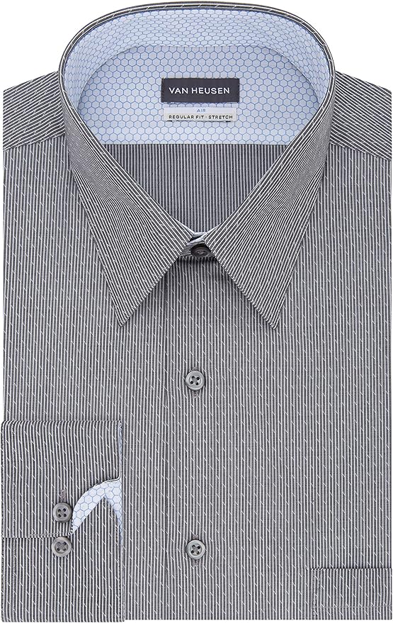 Van Heusen Men's Dress Shirt Air Regular Fit Stretch Stripe, Charcoal