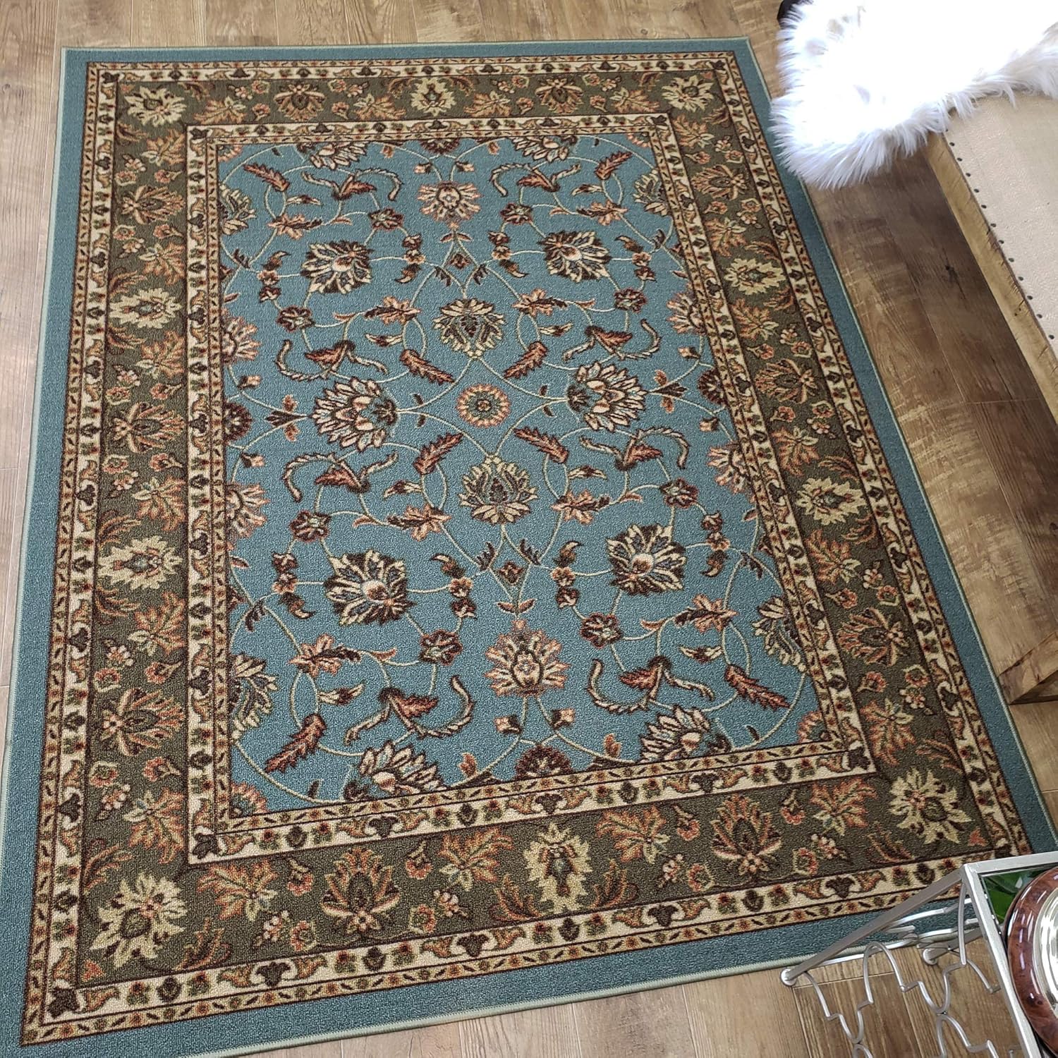Area Rug 5x7 Teal Traditional Kitchen Rugs and mats Rubber Backed Non
