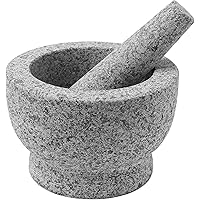 ChefSofi Mortar and Pestle Set - 6 Inch - 2 Cup Capacity - Unpolished Heavy Granite for Enhanced Performance and Organic Appe