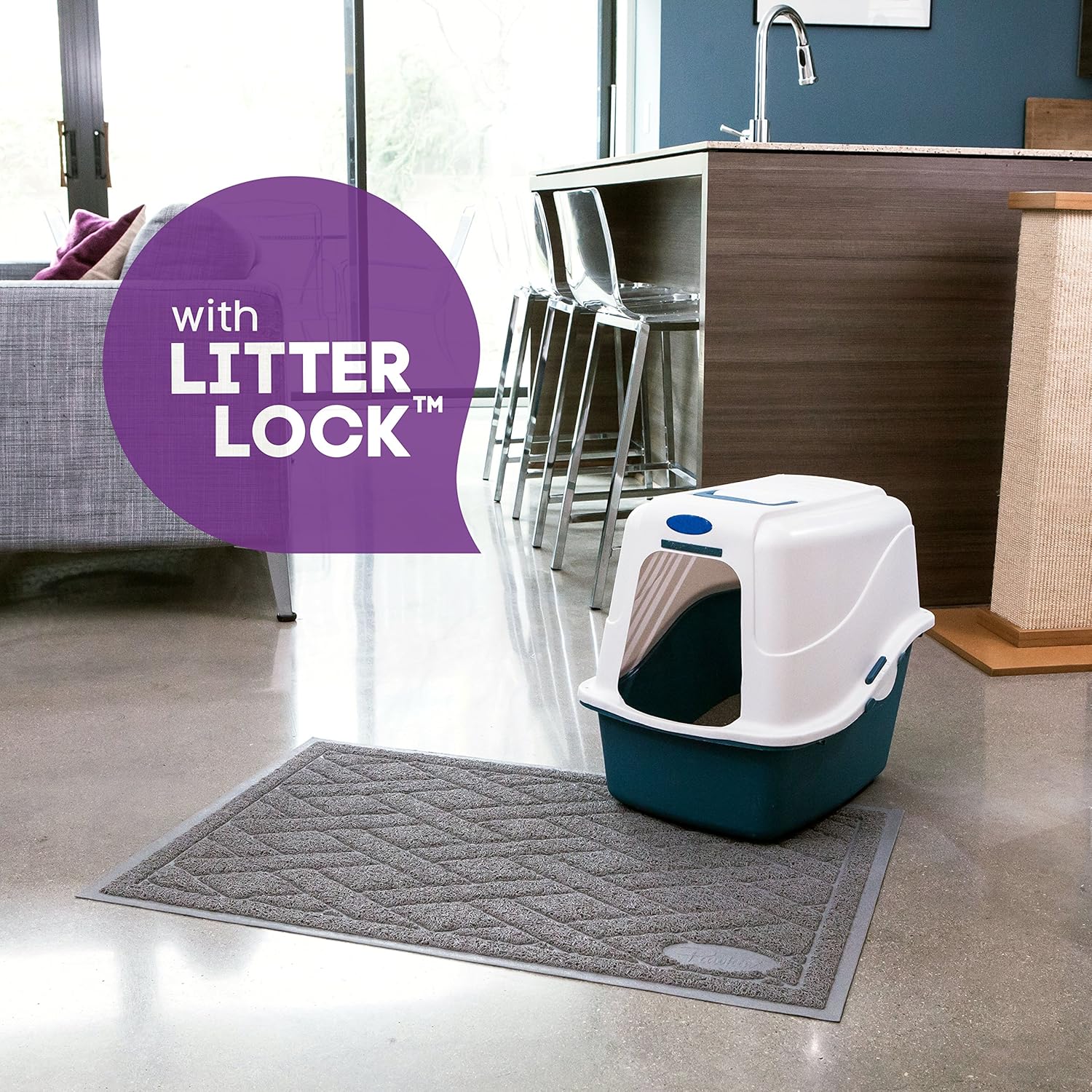 Pawkin Cat Litter Mat, Patented Design with Litter Lock Mesh, Extra Large, Durable, Easy to Clean, Soft, Fits Under Litter Box, Litter Free Floors, Gray: Pet Supplies